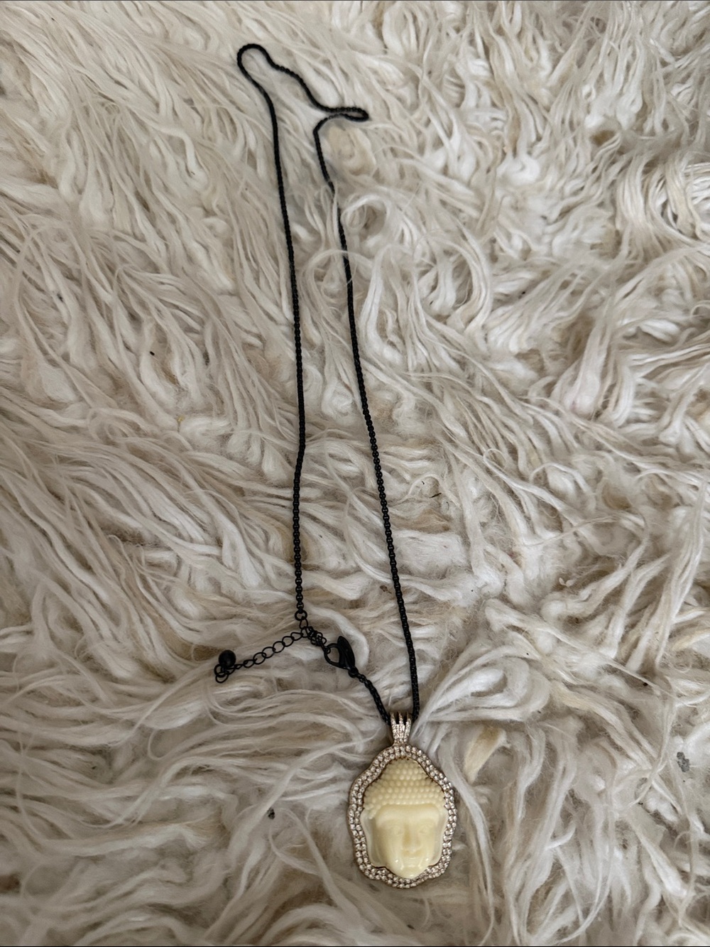 Ivory Face Pendant Necklace on Black Chain